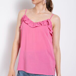 GIGIO Hot Pink Ruffle Trim Cami Tank Top | Flowy Adjustable Straps | Festival
